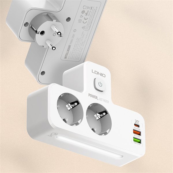 65768190f34c8-1.jpg Prise LDNIO Siyoteam USB/PD/2prises + Led lumière de nuit / Fast charge- SE2337 – Image 1